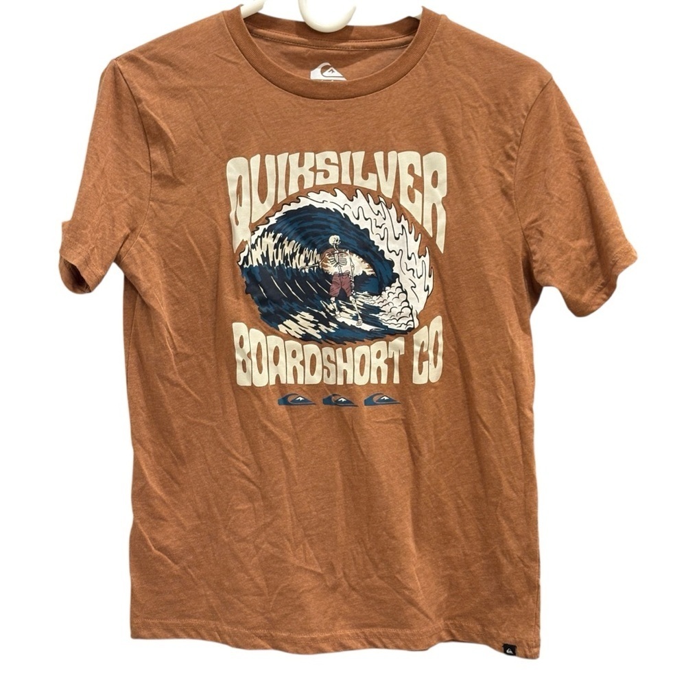 Quiksilver Boardshort Co Brown Graphic T Shirt Boys Large Surf Skatewear Tee